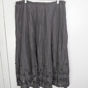 Chicos Skirt Womens M 1 Silk Maxi Beaded Sequin Embroidery Artsy Formal